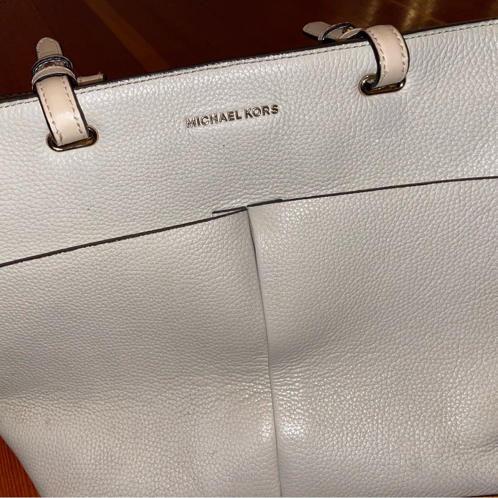 Michael Kors Large White Pebbled Leather Tote Bag Gold Hardware